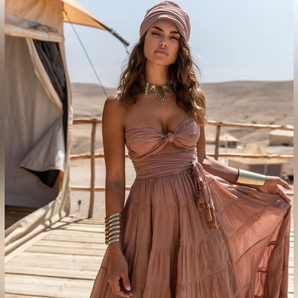 NWT 600.00 Erika Pena Womens Selma Convertible Wrap Cotton Boho Maxi Dress M/L - Picture 2 of 8